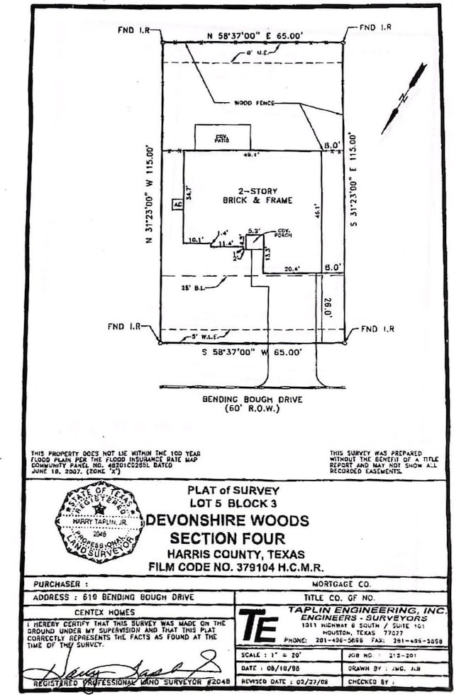 619 Bending Bough Dr, Spring, TX 77388 - survey map / technical document