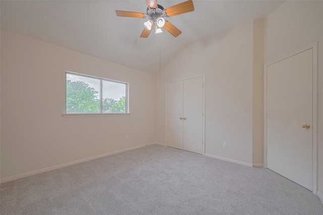 619 Bending Bough Dr, Spring, TX 77388 - unfurnished bedroom with light colored carpet, vaulted ceiling, ceiling fan, and a closet