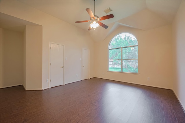 619 Bending Bough Dr, Spring, TX 77388 - unfurnished room featuring dark wood-style flooring, a ceiling fan, and lofted ceiling