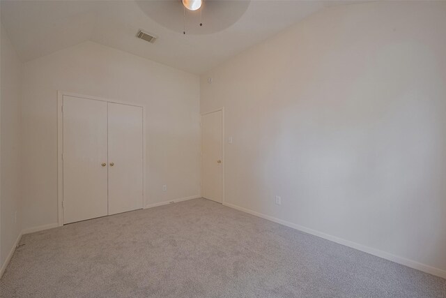 619 Bending Bough Dr, Spring, TX 77388 - unfurnished bedroom featuring lofted ceiling, carpet floors, a closet, and ceiling fan