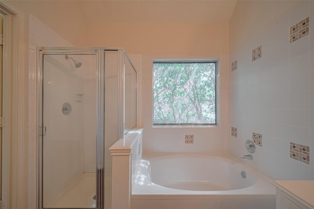 619 Bending Bough Dr, Spring, TX 77388 - full bathroom featuring a bath, a stall shower, and vanity