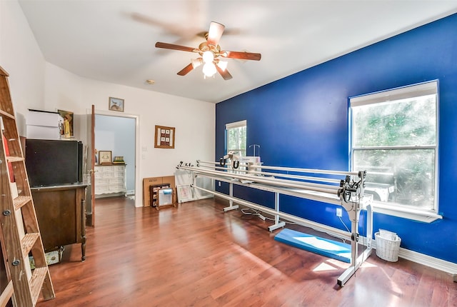 19426 Indigo Lake Dr, Magnolia, TX 77355 - miscellaneous room with a ceiling fan and wood finished floors