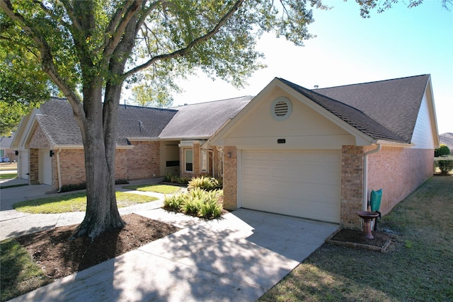 3011 Flower Field Ln, Pearland, TX 77584 - single story home with brick siding, a garage, driveway, roof with shingles, and a front lawn
