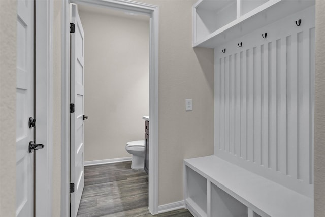2413 Harlem St, Houston, TX 77020 - mudroom with baseboards and dark wood-style floors