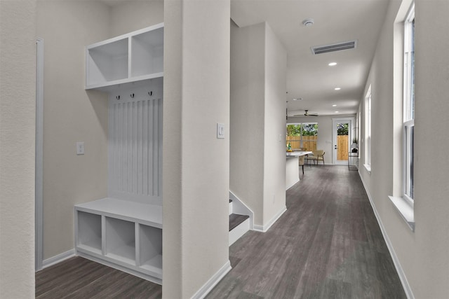 2413 Harlem St, Houston, TX 77020 - mudroom with dark wood-style flooring and recessed lighting