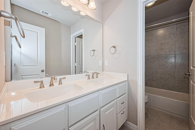6518 Nicholas Trl, Sugar Land, TX 77479 - bathroom with double vanity, tile patterned floors, and  shower combination