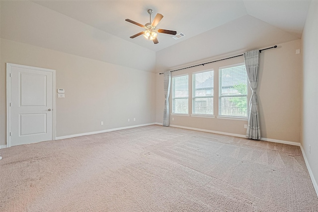 6518 Nicholas Trl, Sugar Land, TX 77479 - unfurnished room featuring a ceiling fan, lofted ceiling, and light colored carpet