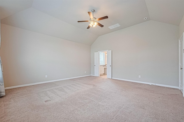 6518 Nicholas Trl, Sugar Land, TX 77479 - spare room with lofted ceiling, a ceiling fan, and light carpet
