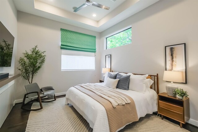 1906 Park St, Houston, TX 77019 - bedroom featuring a ceiling fan, recessed lighting, and a raised ceiling