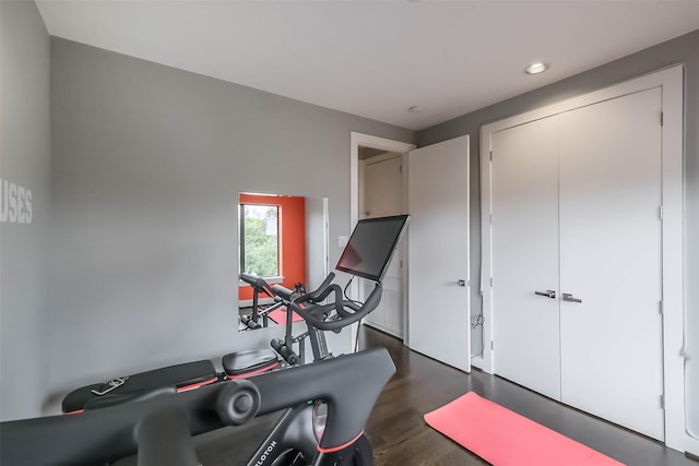1906 Park St, Houston, TX 77019 - workout area featuring dark wood-style floors and recessed lighting