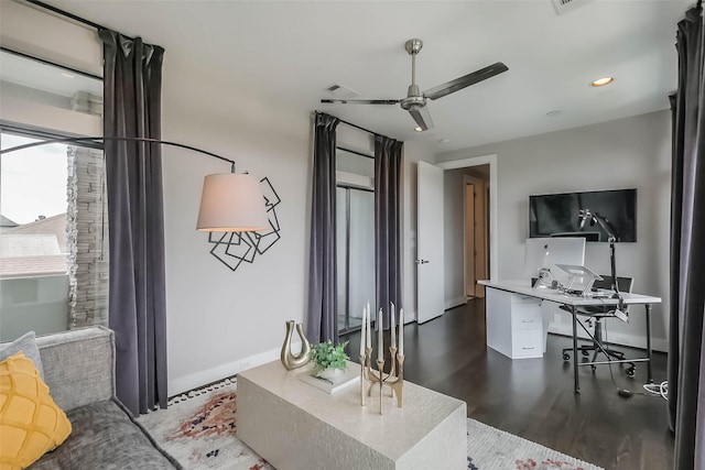 1906 Park St, Houston, TX 77019 - office with ceiling fan, wood finished floors, and recessed lighting