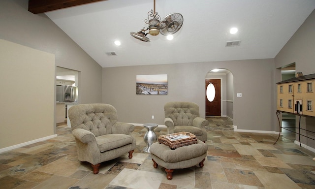 2102 Candy St, Pinehurst, TX 77362 - sitting room with arched walkways, stone tile floors, a chandelier, and recessed lighting