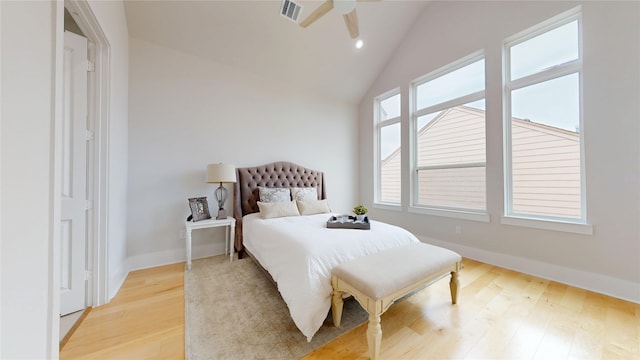 2611 Sherwin St, Houston, TX 77007 - bedroom featuring light wood-style floors, vaulted ceiling, and recessed lighting