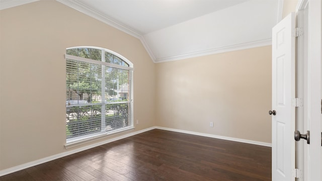 9138 Shango Ln, Houston, TX 77095 - unfurnished room with vaulted ceiling, dark wood-style flooring, and ornamental molding