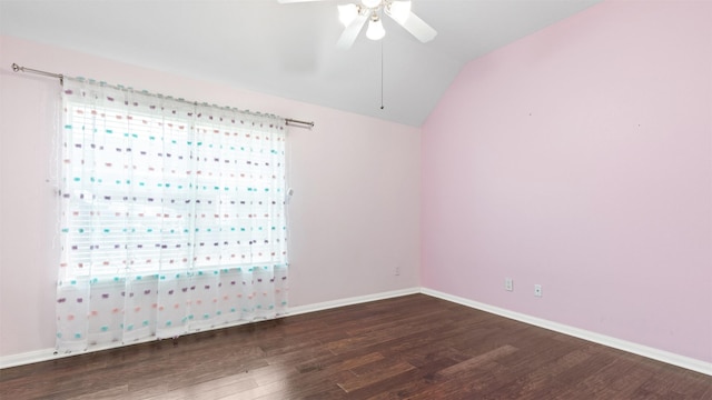 9138 Shango Ln, Houston, TX 77095 - unfurnished room featuring wood finished floors, vaulted ceiling, and ceiling fan