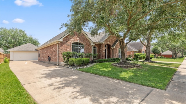 9138 Shango Ln, Houston, TX 77095 - view of front of home with brick siding, a garage, an outbuilding, and roof with shingles
