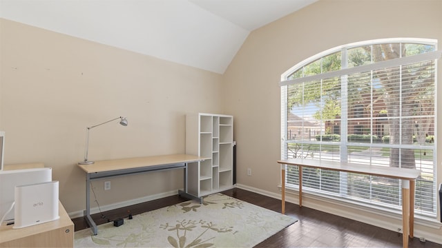 9138 Shango Ln, Houston, TX 77095 - home office featuring vaulted ceiling and wood finished floors