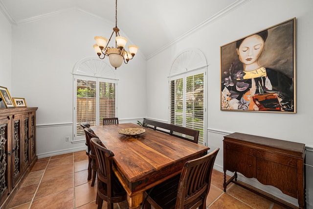 12927 Finch Brook Dr, Cypress, TX 77429 - dining room with ornamental molding, lofted ceiling, and a chandelier