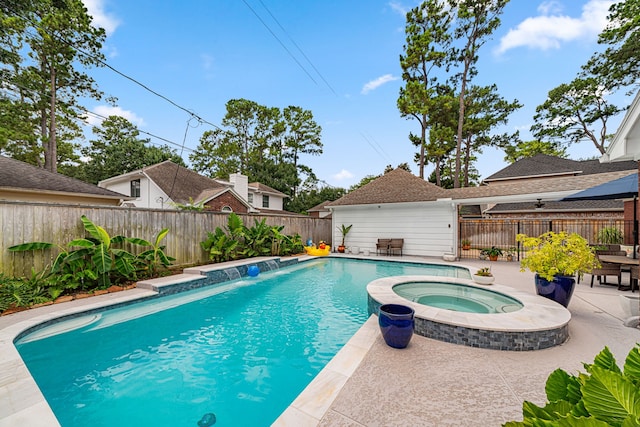 12927 Finch Brook Dr, Cypress, TX 77429 - view of pool featuring a patio, a fenced backyard, and a pool with connected hot tub