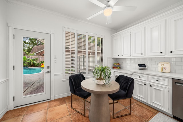 12927 Finch Brook Dr, Cypress, TX 77429 - dining room featuring crown molding and a ceiling fan