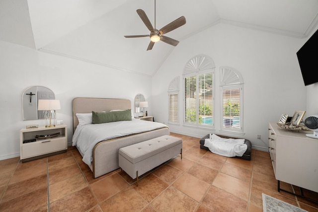 12927 Finch Brook Dr, Cypress, TX 77429 - bedroom with a ceiling fan and high vaulted ceiling