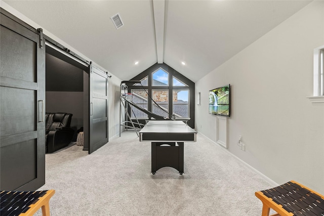 19011 Festival Hill Ct, Cypress, TX 77433 - game room with a barn door and light colored carpet