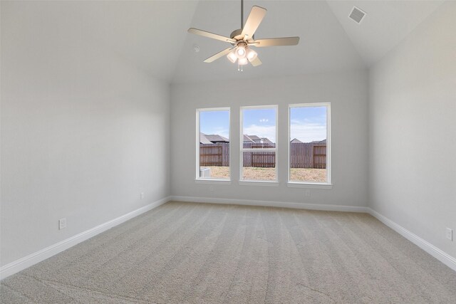 2348 Blue Sail Dr, Katy, TX 77493 - unfurnished room featuring lofted ceiling, light colored carpet, and a ceiling fan