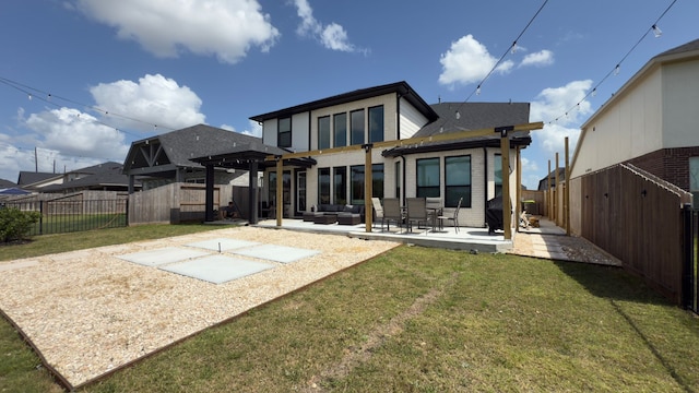 31422 Beacon Cove Trl, Fulshear, TX 77441 - rear view of house with a pergola, a fenced backyard, a patio, and roof with shingles