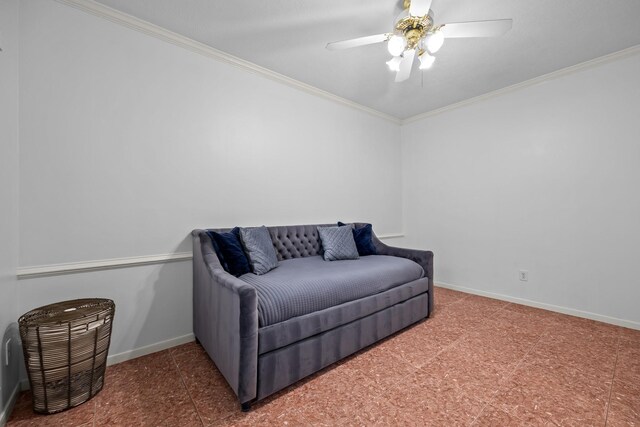 5110 Scottline Dr, Pasadena, TX 77505 - living area featuring ornamental molding and a ceiling fan