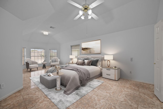 5110 Scottline Dr, Pasadena, TX 77505 - bedroom with vaulted ceiling and ceiling fan