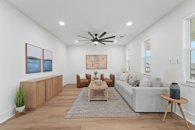 21330 Scissor Tail Ln, Galveston, TX 77554 - living area with a ceiling fan, recessed lighting, and light wood-style flooring