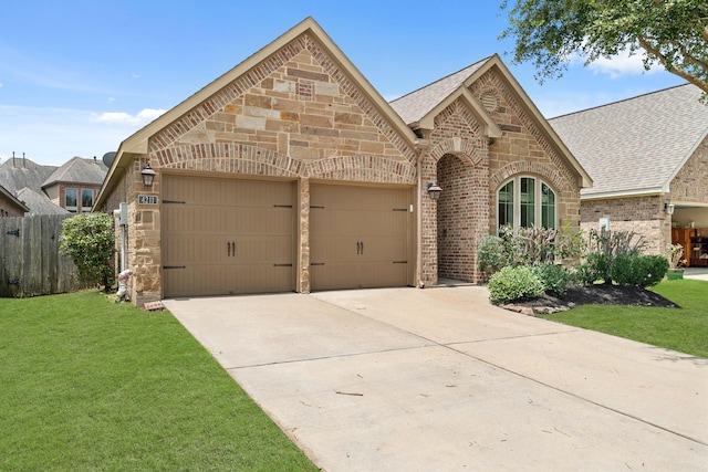 4211 Ponderosa Hills Ln, Katy, TX 77494 - french country inspired facade featuring a garage, brick siding, concrete driveway, and a shingled roof