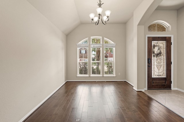 4211 Ponderosa Hills Ln, Katy, TX 77494 - foyer entrance featuring a chandelier, dark wood finished floors, and vaulted ceiling
