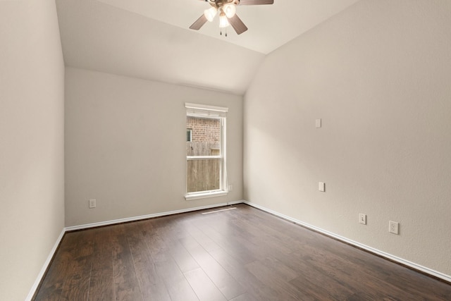 4211 Ponderosa Hills Ln, Katy, TX 77494 - unfurnished room featuring ceiling fan, dark wood-type flooring, and vaulted ceiling