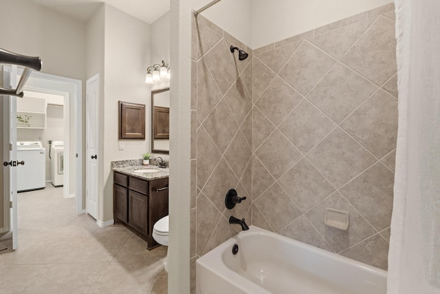 4211 Ponderosa Hills Ln, Katy, TX 77494 - full bath featuring vanity, shower / bathtub combination with curtain, separate washer and dryer, and tile patterned floors