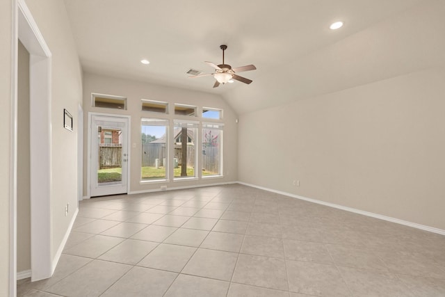 4211 Ponderosa Hills Ln, Katy, TX 77494 - unfurnished room featuring light tile patterned floors, ceiling fan, vaulted ceiling, and recessed lighting