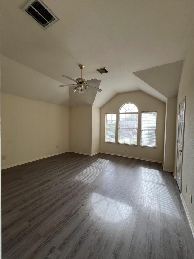 20019 Sterling Meadow Ct, Katy, TX 77449 - bonus room with lofted ceiling, dark wood-style flooring, and a ceiling fan