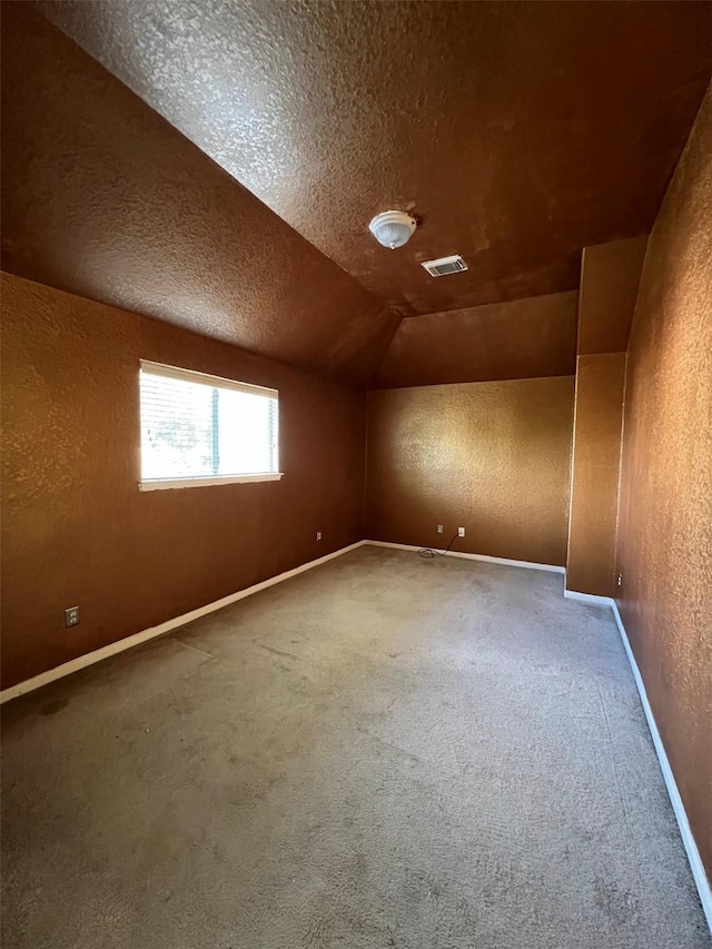 20019 Sterling Meadow Ct, Katy, TX 77449 - bonus room featuring a textured wall, carpet flooring, a textured ceiling, and lofted ceiling