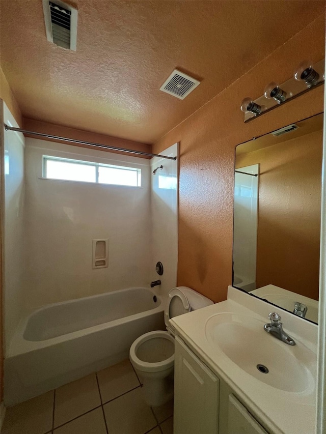 20019 Sterling Meadow Ct, Katy, TX 77449 - full bath featuring tub / shower combination, vanity, tile patterned flooring, and a textured ceiling