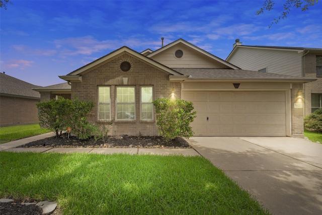 7622 Crestbrook Manor Ln, Cypress, TX 77433 - ranch-style home featuring brick siding, driveway, an attached garage, and a shingled roof