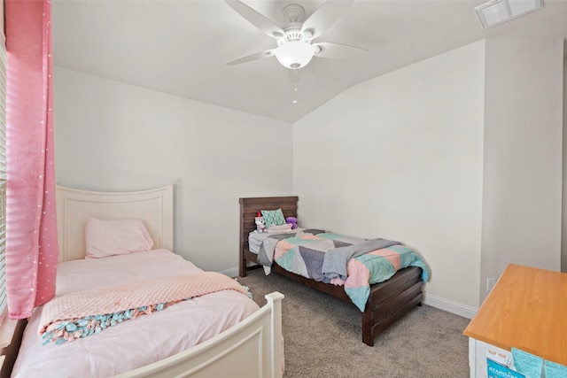 7622 Crestbrook Manor Ln, Cypress, TX 77433 - bedroom with light carpet, vaulted ceiling, and ceiling fan