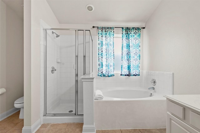 7622 Crestbrook Manor Ln, Cypress, TX 77433 - bathroom with a bath, vanity, a shower stall, and tile patterned floors