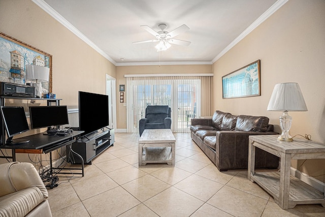 7000 Seawall Blvd Unit 611, Galveston, TX 77551 - living area with a ceiling fan, ornamental molding, and light tile patterned floors