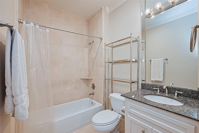 2616 Helena St, Houston, TX 77006 - bathroom featuring ornamental molding, shower / bath combo with shower curtain, and vanity