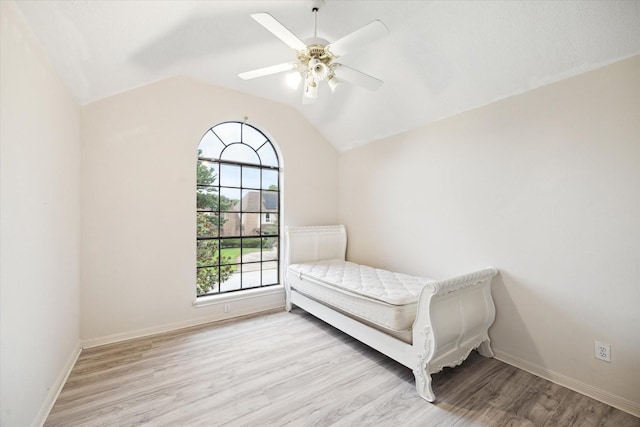 3507 Shanemoss Ct, Houston, TX 77068 - bedroom featuring wood finished floors, lofted ceiling, and a ceiling fan