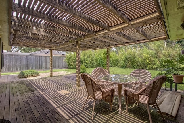 414 Daffodil St, Lake Jackson, TX 77566 - deck featuring a fenced backyard, outdoor dining space, and a pergola