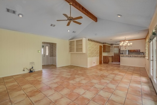 414 Daffodil St, Lake Jackson, TX 77566 - unfurnished living room featuring a chandelier and a ceiling fan