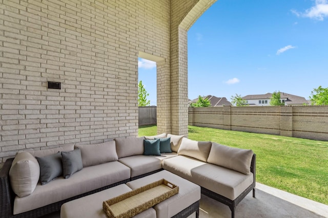 21514 Sunny Riverbank Cir, Cypress, TX 77433 - fenced backyard with an outdoor living space and a patio