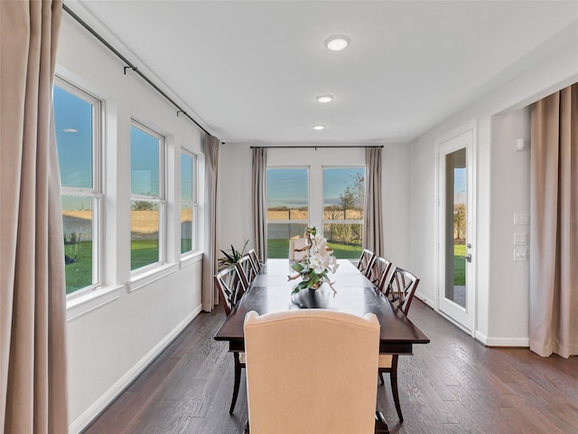 9227 Heckenberg Arbor Ln, Cypress, TX 77433 - dining space with plenty of natural light, recessed lighting, and dark wood-style flooring
