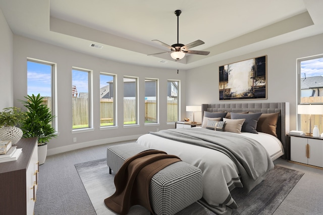 916 Wormwood Dr, League City, TX 77573 - carpeted bedroom featuring a raised ceiling and ceiling fan
